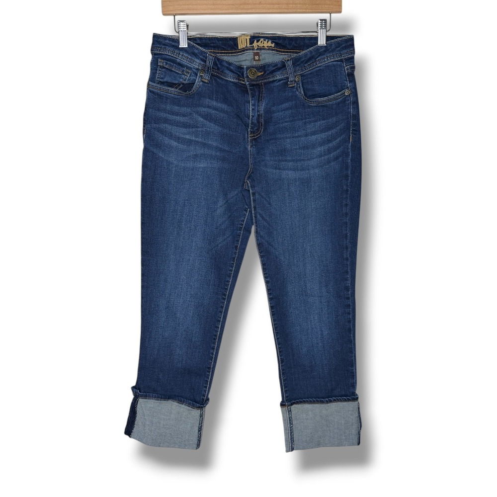 Kut from the Kloth Cuffed Straight-Leg Denim Jeans Dark Wash Crop Blue Womens 10